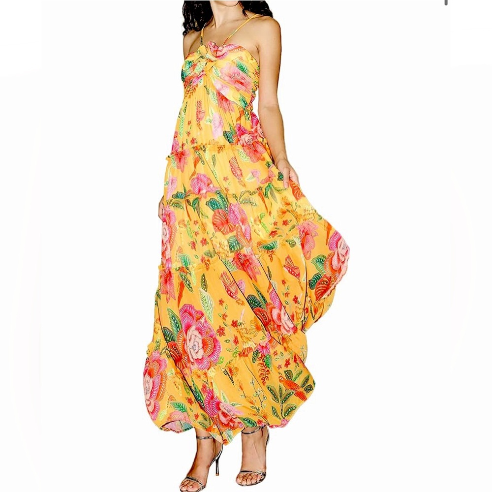 Jardinvue Ruffle Hem Cami Floral Maxi Dress Halter Neck Floral Loose Dress